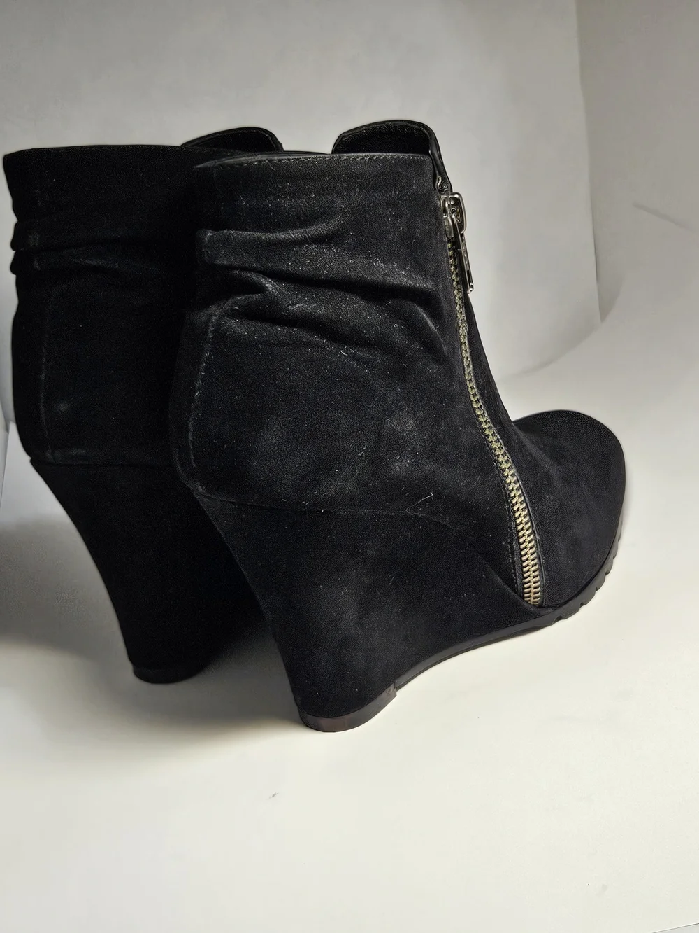 Jessica Simpson Black Suede Wedge Ankle Booties Leopard Lining Lug Sole Size 7M